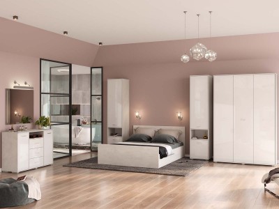 Спален комплект LYRA (бетон/бял гланц)